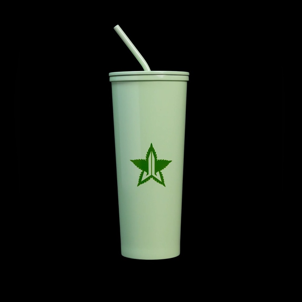 JEFFREE STAR COSMETICS MINT GREEN LEAF 420 CUP TUMBLER W/ STRAW HTF RARE NEW